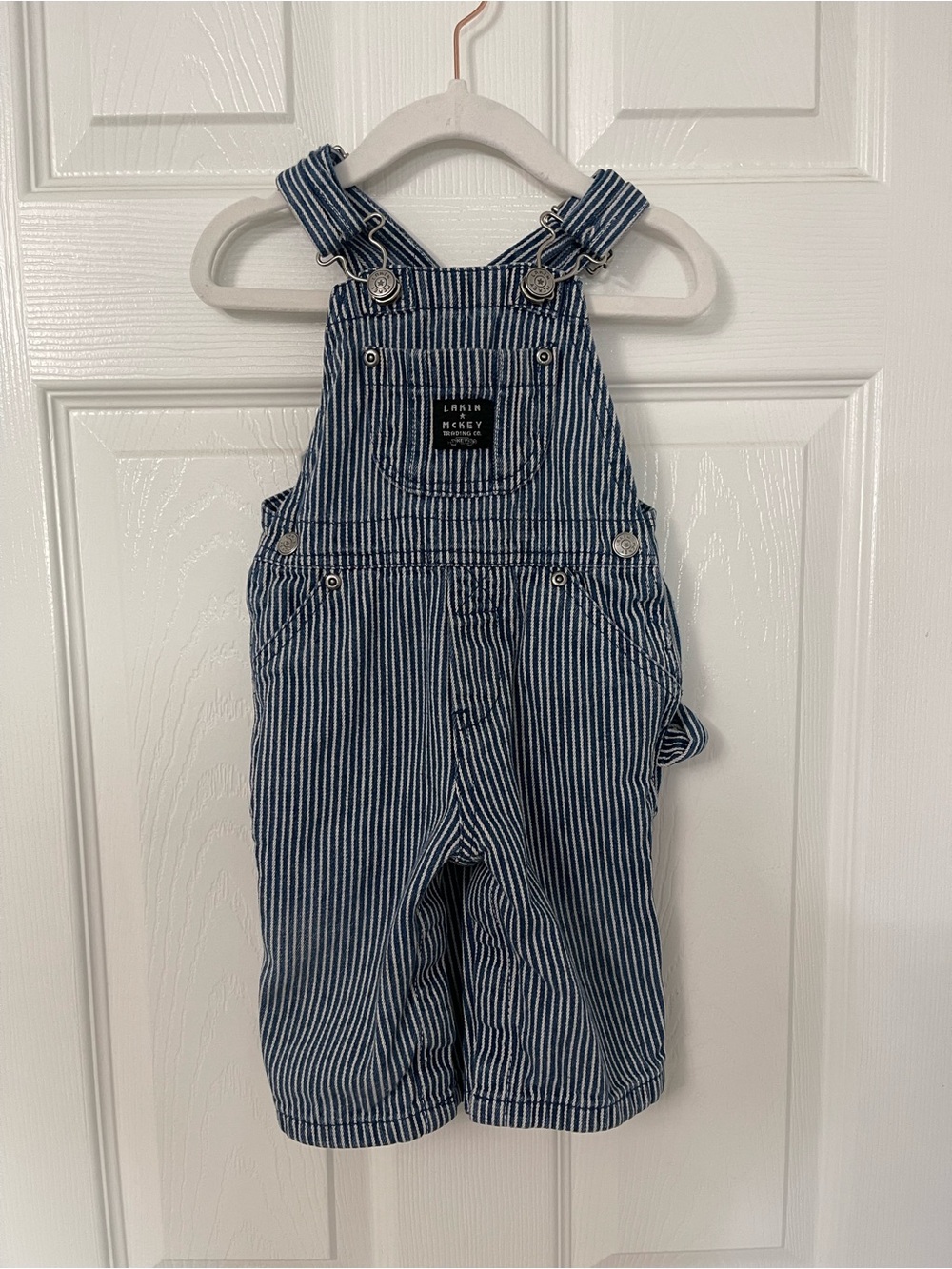Striped Blue and White Kids Overalls by